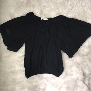 strapless black ruffle top